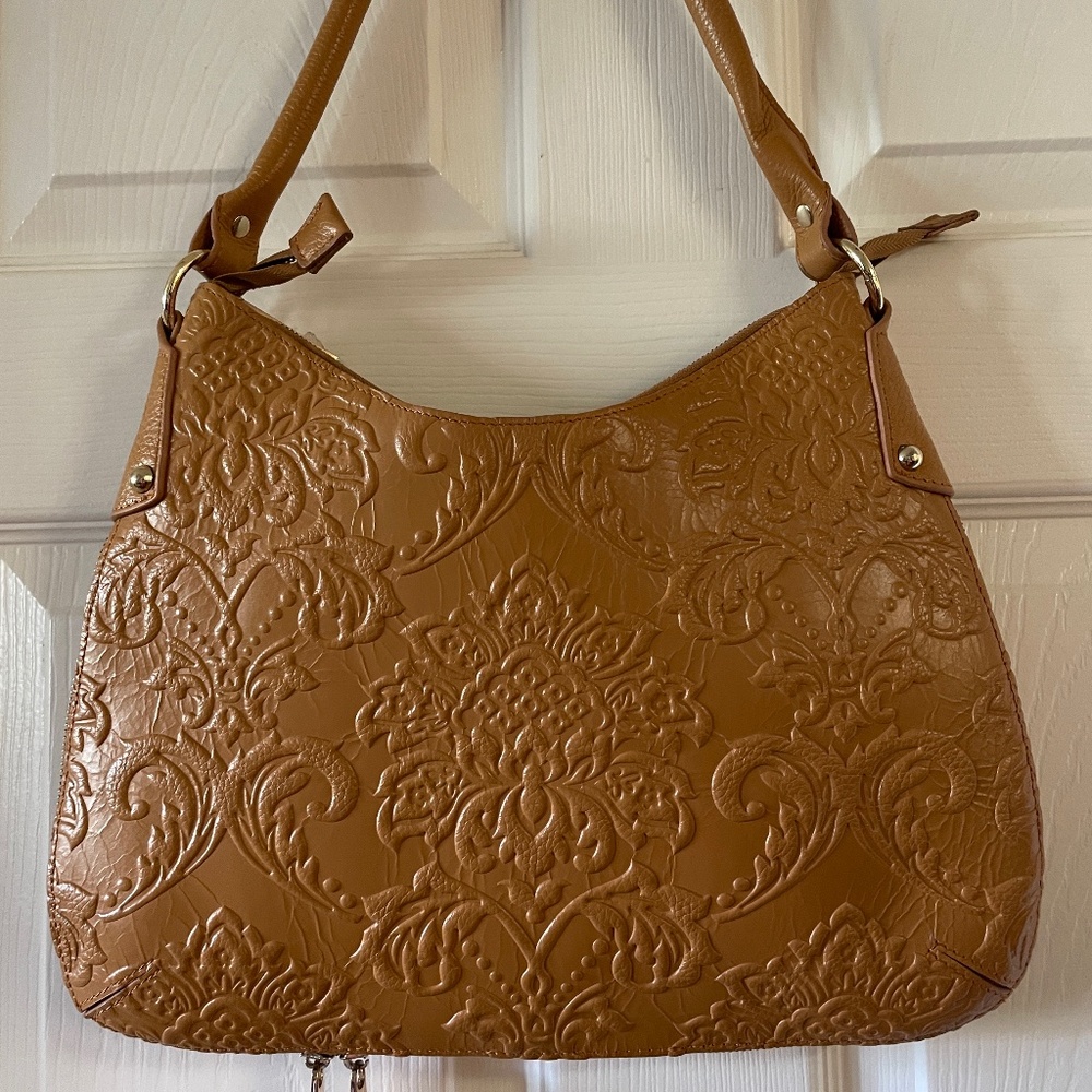NWT Tiffany & Fred Paris Intricate Leather Women's Boho Camel Handbag Tooled NWT